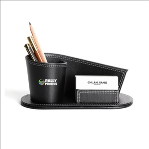 Leather Pen Holder With Business Card Storage Stand